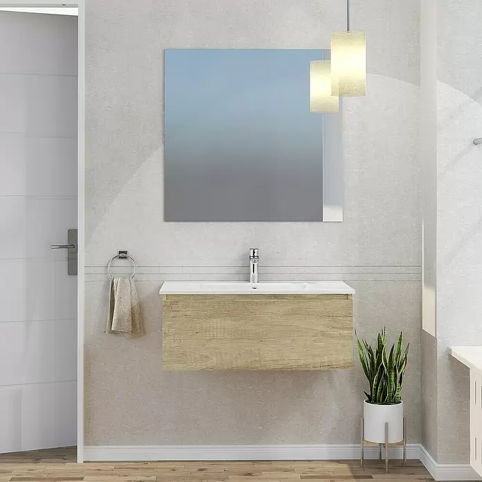 Mueble de lavabo Plano - L x An x Al: 46 x 80 x 32 cm, Olmo - Foto ambiente