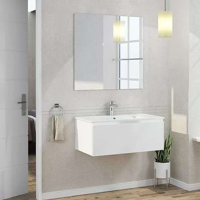 Mueble de lavabo Plano - L x An x Al: 46 x 80 x 32 cm, Blanco - Foto ambiente
