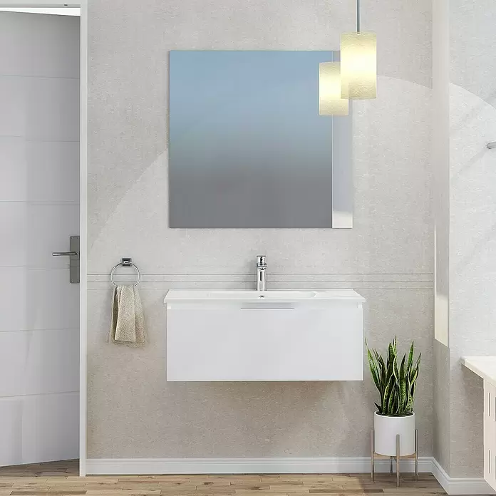 Mueble de lavabo Plano - L x An x Al: 46 x 80 x 32 cm, Blanco - Foto ambiente