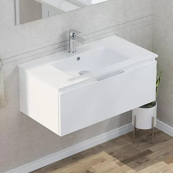Mueble de lavabo Plano - L x An x Al: 46 x 80 x 32 cm, Blanco - Foto ambiente