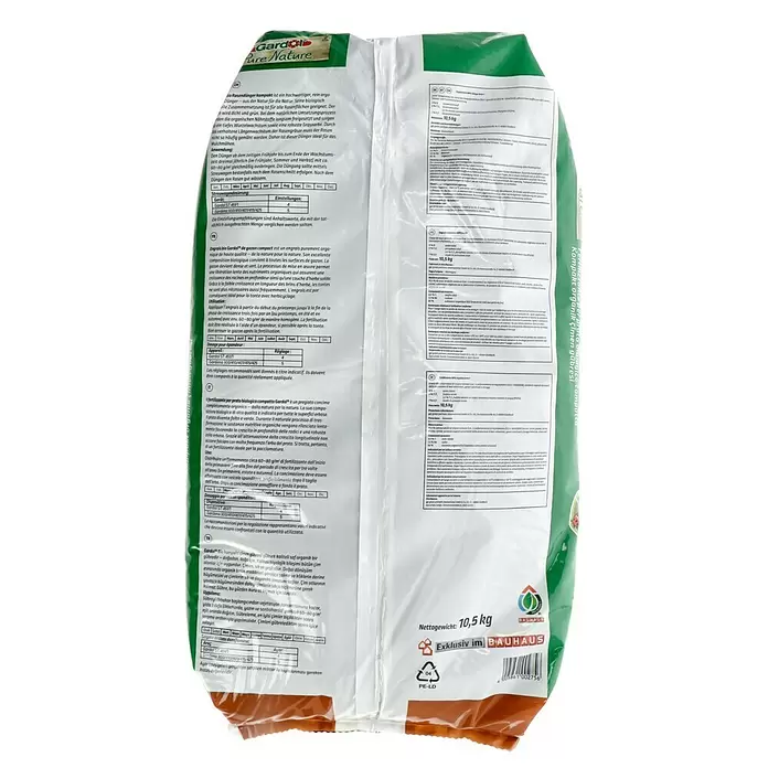 Gardol Pure Nature Bio-Rasendünger Kompakt - 10,5 kg, Inhalt ausreichend für ca.: 175 m² - Rückansicht
