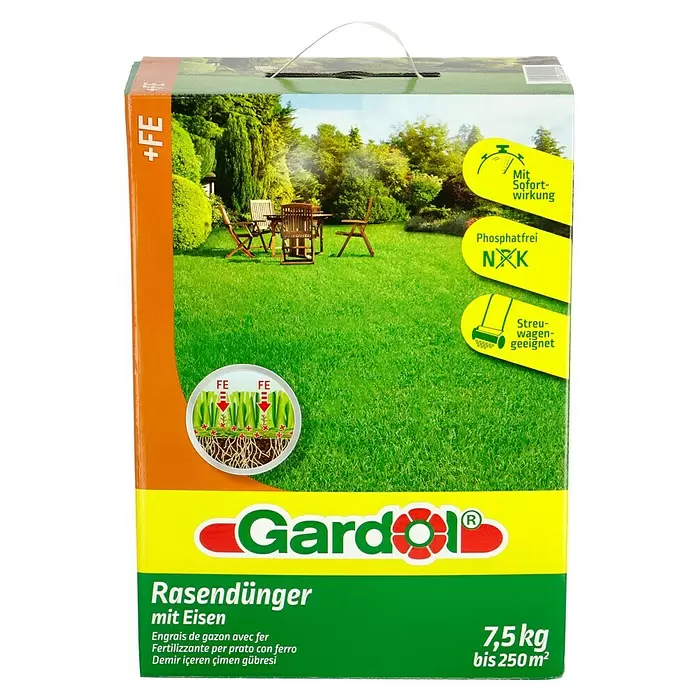 Gardol Rasendünger mit Eisen - 7,5 kg, Inhalt ausreichend für ca.: 250 m² - Vorderansicht