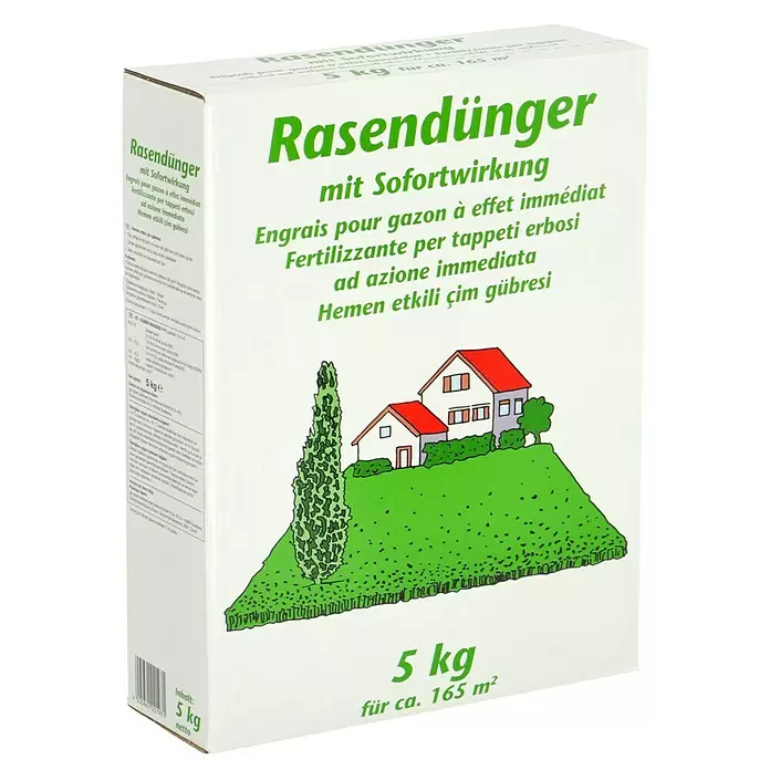 Rasendünger - Mit Sofortwirkung, 5 kg, Inhalt ausreichend für ca.: 160 m² - Diagonale Ansicht