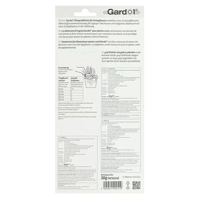Gardol Grünpflanzen-Düngestäbchen - 30 Stk., Inhalt ausreichend für ca.: Anwendungsbedingt - Rückansicht