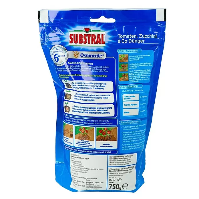 Substral Osmocote Tomatendünger - 750 g, Inhalt ausreichend für ca.: 35 Pflanzen - Rückansicht