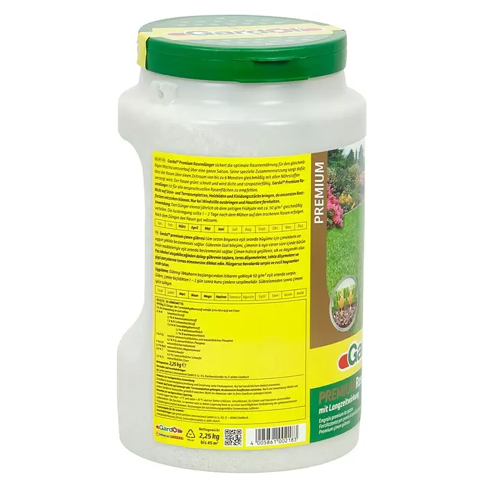 Gardol Rasendünger Premium - 2,25 kg, Inhalt ausreichend für ca.: 45 m² - Linke Seitenansicht