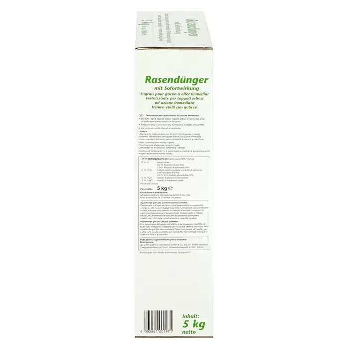 Rasendünger - Mit Sofortwirkung, 5 kg, Inhalt ausreichend für ca.: 160 m² - Rechte Seitenansicht