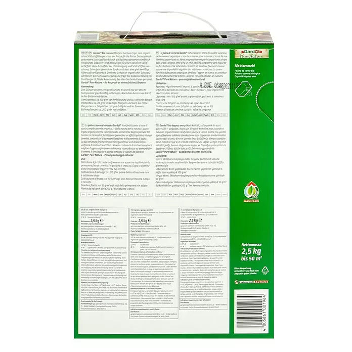 Gardol Pure Nature Bio-Hornmehl - 2,5 kg, Inhalt ausreichend für ca.: 50 m² - Rückansicht