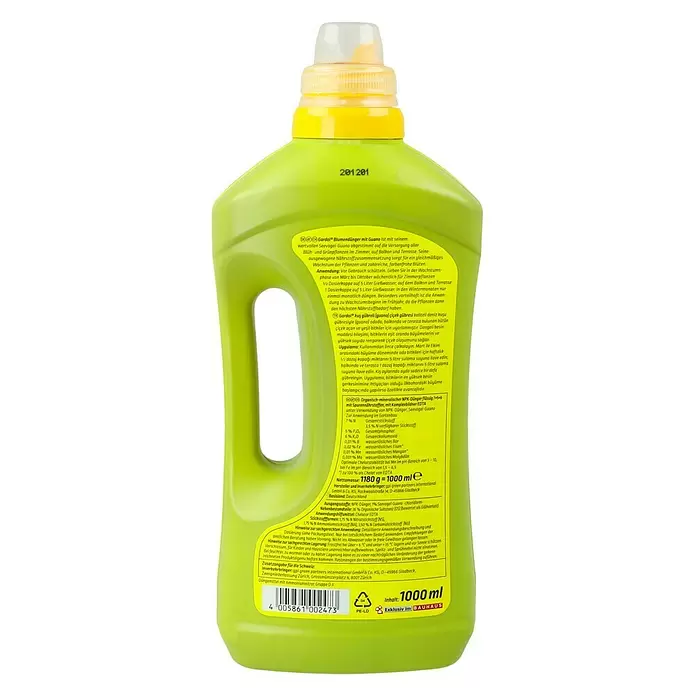 Gardol Blumendünger mit Guano - 1 l, Inhalt ausreichend für ca.: 250 l Gießwasser - Rückansicht