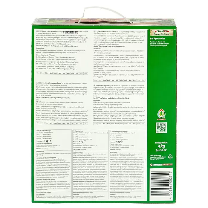 Gardol Pure Nature Bio-Pferdedung - 4 kg, Inhalt ausreichend für ca.: 30 m² - Rückansicht