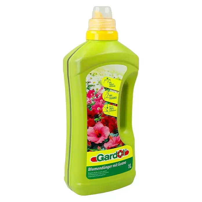 Gardol Blumendünger mit Guano - 1 l, Inhalt ausreichend für ca.: 250 l Gießwasser - Diagonale Ansicht