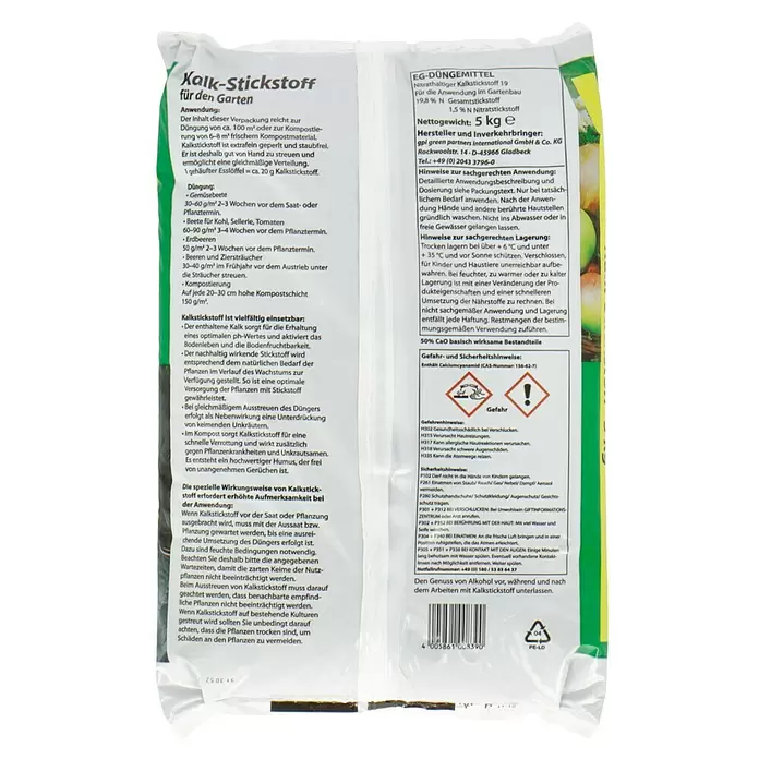 Kalkstickstoff - 5 kg, Inhalt ausreichend für ca.: 100 m² - Rückansicht