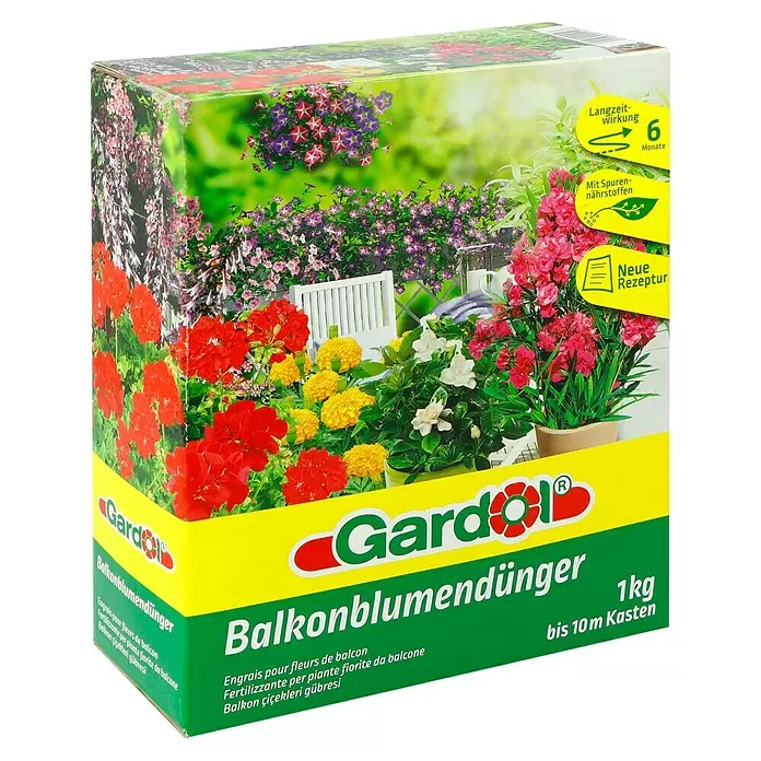 Gardol Balkonblumendünger - Mit Langzeitwirkung, 1 kg, Inhalt ausreichend für ca.: 10 m Balkonkasten - Diagonale Ansicht