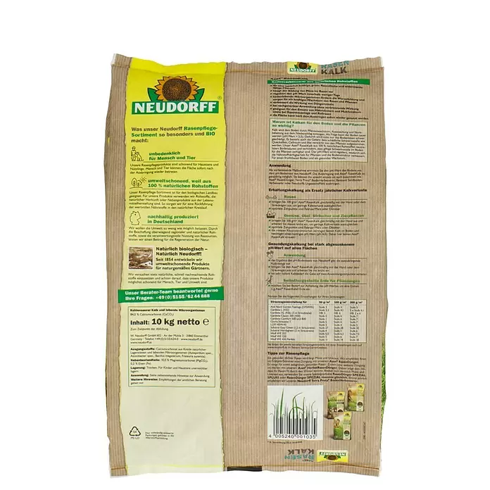 Neudorff Azet Vitalkalk - 10 kg, Inhalt ausreichend für ca.: 200 m² - Rückansicht