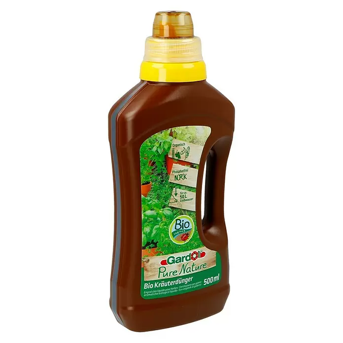 Gardol Pure Nature Bio-Kräuterdünger - 500 ml, Inhalt ausreichend für ca.: 50 l Gießwasser - Diagonale Ansicht