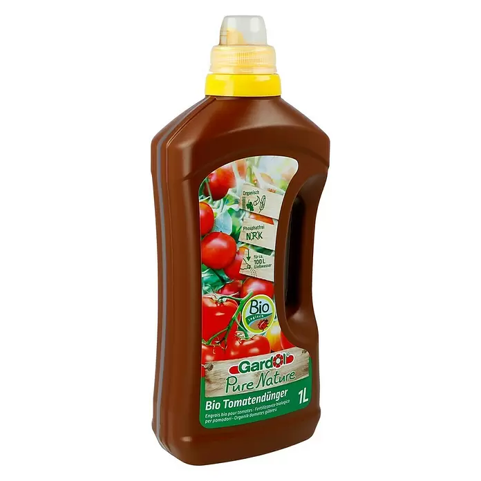 Gardol Pure Nature Bio-Tomatendünger - 1 l, Inhalt ausreichend für ca.: 100 l Gießwasser - Diagonale Ansicht