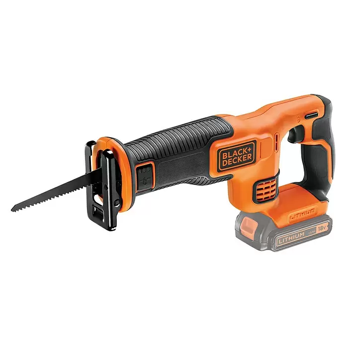 Black+Decker Akku-Säbelsäge BDCR18-QW - 18 V, 1 Akku, 1,5 Ah, 0 - 3.000 Hübe/min - Diagonale Ansicht