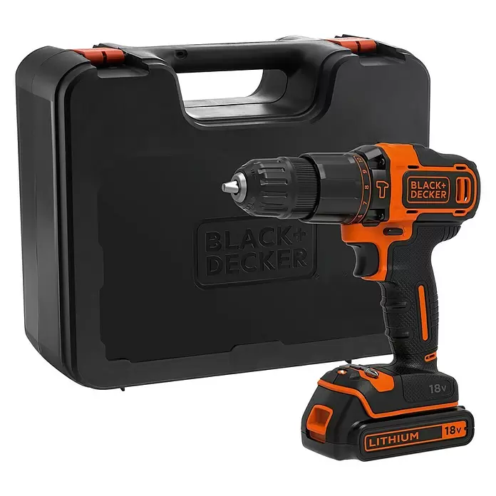 Black+Decker Akku-Schlagbohrschrauber BDCHD18K-QW - 18 V, 1,5 Ah, 1 Akku, 360 U/min - 1.400 U/min - Diagonale Ansicht