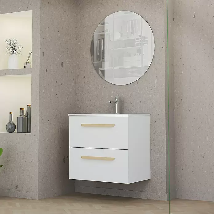 Mueble de lavabo Colom - L x An x Al: 44,6 x 70 x 64 cm, Blanco, Mate - Foto ambiente