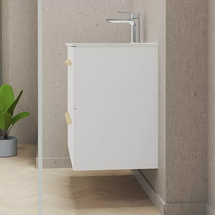 Mueble de lavabo Colom - L x An x Al: 44,6 x 70 x 64 cm, Blanco, Mate - Foto ambiente