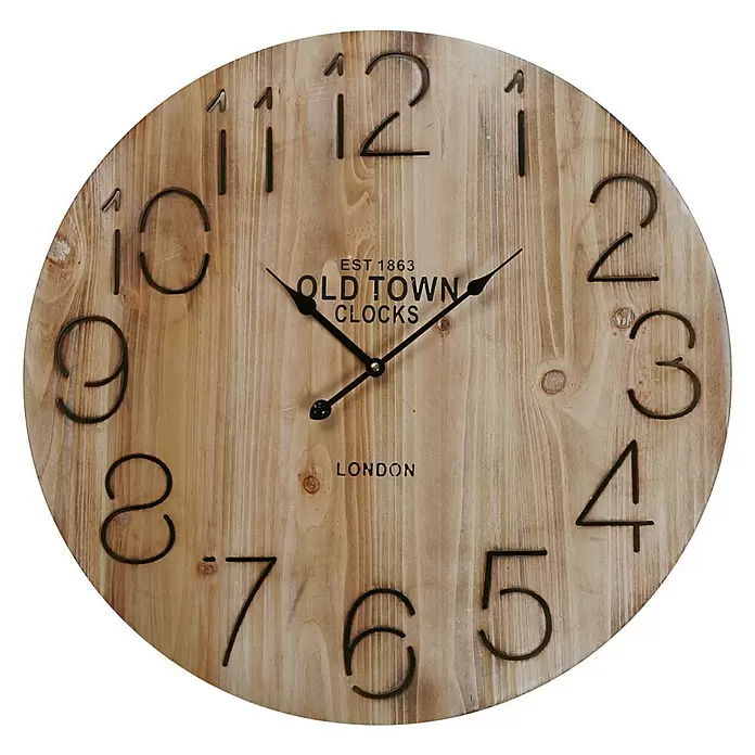 Reloj de pared redondo Old Town - Tonos madera, Diámetro: 58 cm - Vista frontal