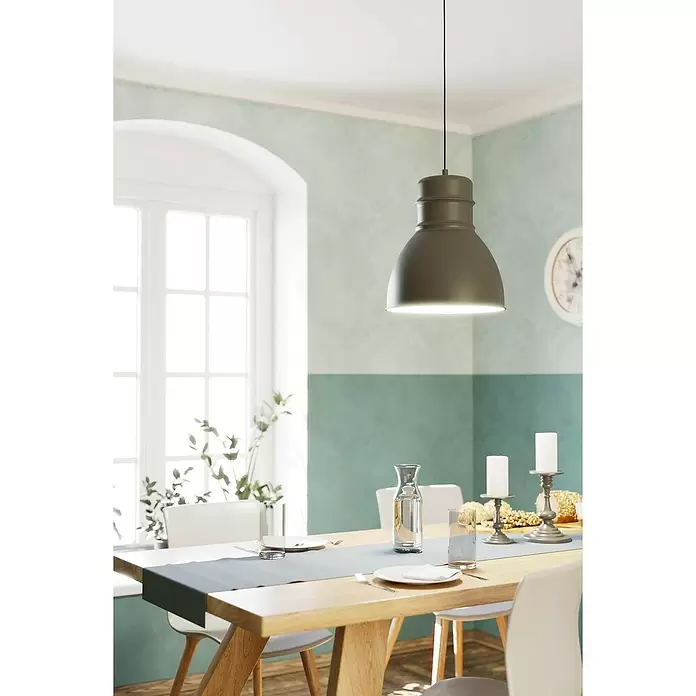 Eglo Pendelleuchte rund EBURY - 60 W, Ø x H: 380 mm x 110 cm, Grau/Weiß, E27 - Stimmungsaufnahme