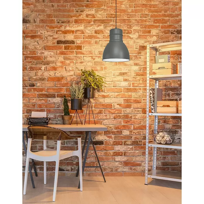 Eglo Pendelleuchte rund EBURY - 60 W, Ø x H: 380 mm x 110 cm, Grau/Weiß, E27 - Stimmungsaufnahme