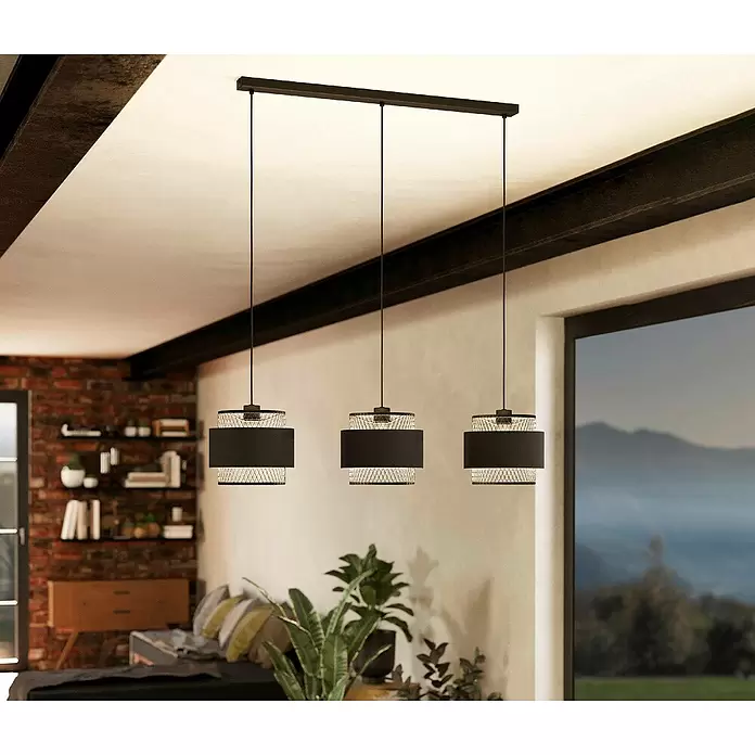 Eglo Pendelleuchte BAZELY - 40 W, L x B x H: 99 x 23 x 110 cm, Schwarz, E27 - Stimmungsaufnahme
