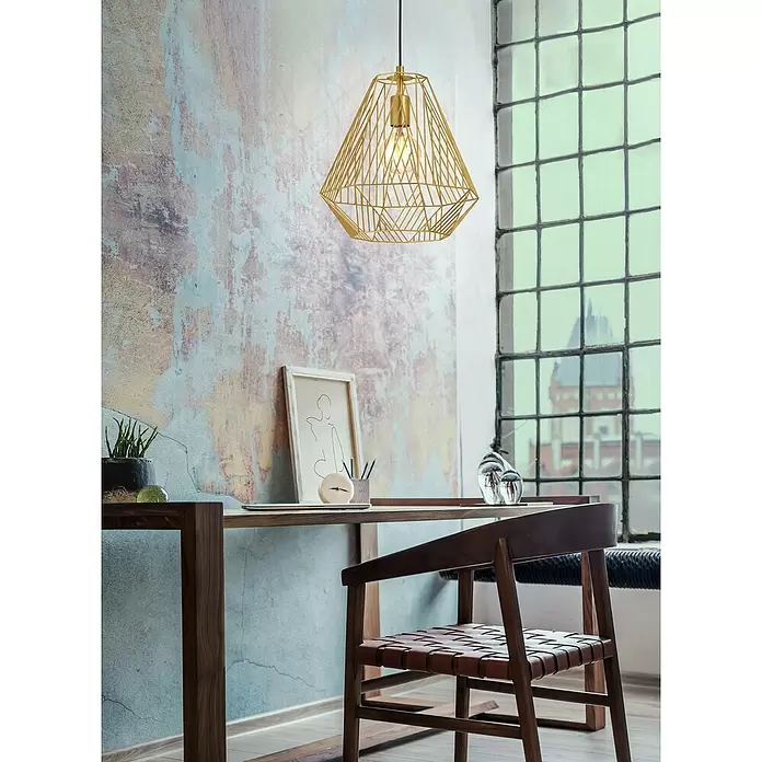 Eglo Pendelleuchte rund STYPE - 40 W, Ø x H: 330 mm x 110 cm, Gold, E27 - Stimmungsaufnahme