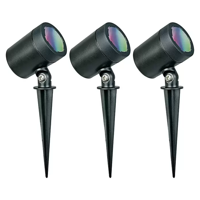 Müller-Licht Tint LED-Gartenspot-Set Tint Flores RGBW 3er-Set - 13 W, Schwarz, RGBW, Höhe: 19,5 cm - Diagonale Ansicht