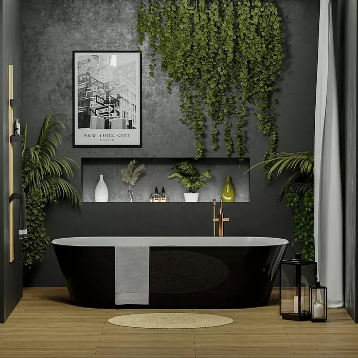 Freistehende Badewanne Torino - L x B: 170 x 80 cm, 268 l, Sanitäracryl, Schwarz/Weiß - Stimmungsaufnahme