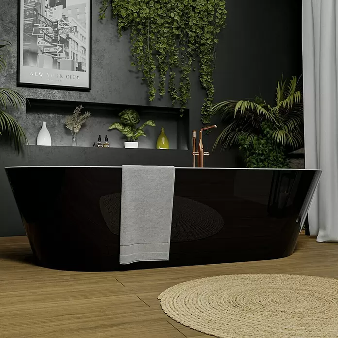 Freistehende Badewanne Torino - L x B: 170 x 80 cm, 268 l, Sanitäracryl, Schwarz/Weiß - Stimmungsaufnahme