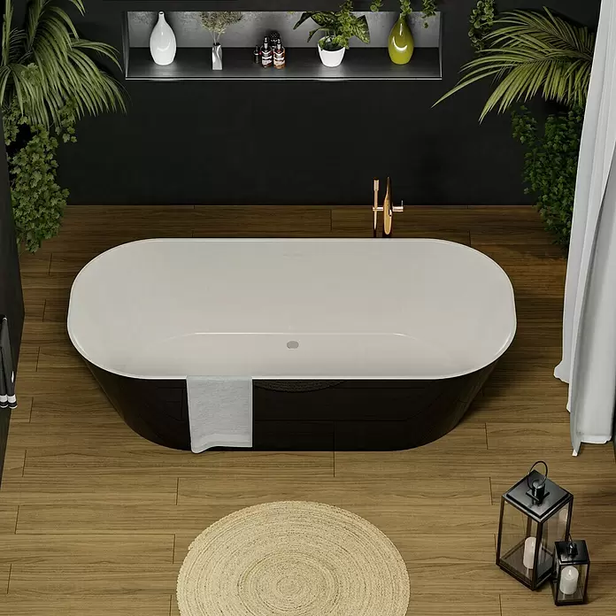 Freistehende Badewanne Torino - L x B: 170 x 80 cm, 268 l, Sanitäracryl, Schwarz/Weiß - Stimmungsaufnahme