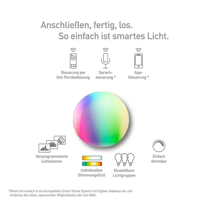 Müller-Licht Tint LED-Kugel Tint Calluna RGBW - E27, 9,6 W, 806 lm - Skizze