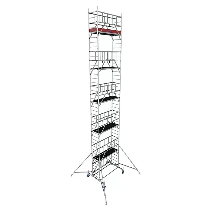Krause ProTec XS Klappgerüst - Arbeitshöhe: 11,8 m, Bühnengröße: 2 x 0,6 m, Belastbarkeit Bühne: 200 kg - Diagonale Ansicht
