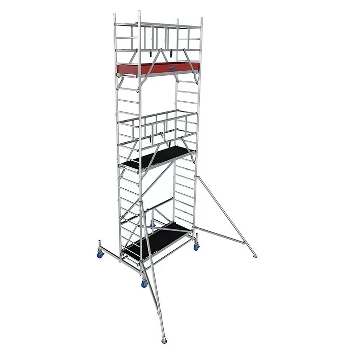 Krause ProTec XS Klappgerüst - Arbeitshöhe: 6,8 m, Bühnengröße: 2 x 0,6 m, Belastbarkeit Bühne: 200 kg - Diagonale Ansicht