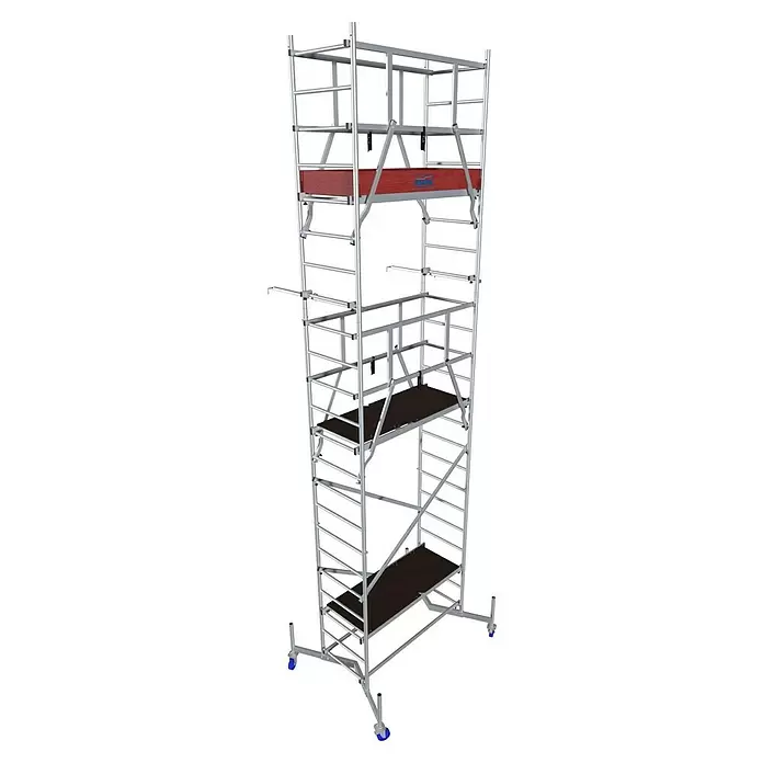 Krause ClimTec Gerüst-Set fahrbar mit Rollen - Arbeitshöhe: 7 m, Bühnengröße: 1,5 x 0,6 m, Belastbarkeit Bühne: 200 kg - Diagonale Ansicht