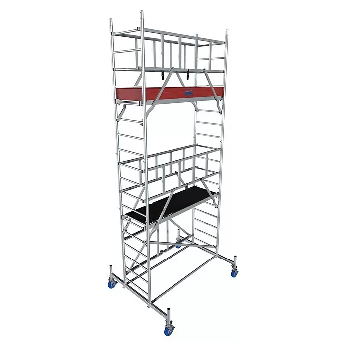 Krause ProTec XS Klappgerüst - Arbeitshöhe: 5,8 m, Bühnengröße: 2 x 0,6 m, Belastbarkeit Bühne: 200 kg - Diagonale Ansicht