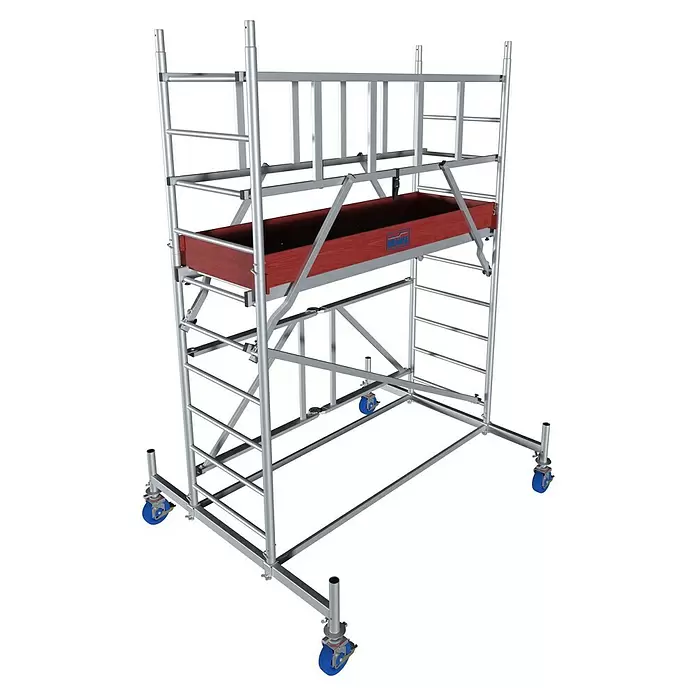 Krause ProTec XS Klappgerüst - Arbeitshöhe: 3,8 m, Bühnengröße: 2 x 0,6 m, Belastbarkeit Bühne: 200 kg - Diagonale Ansicht