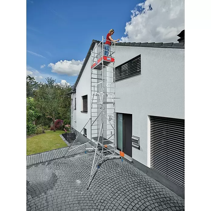 Krause ClimTec Gerüst-Set fahrbar mit Rollen - Arbeitshöhe: 7 m, Bühnengröße: 1,5 x 0,6 m, Belastbarkeit Bühne: 200 kg - Anwendungsbeispiel