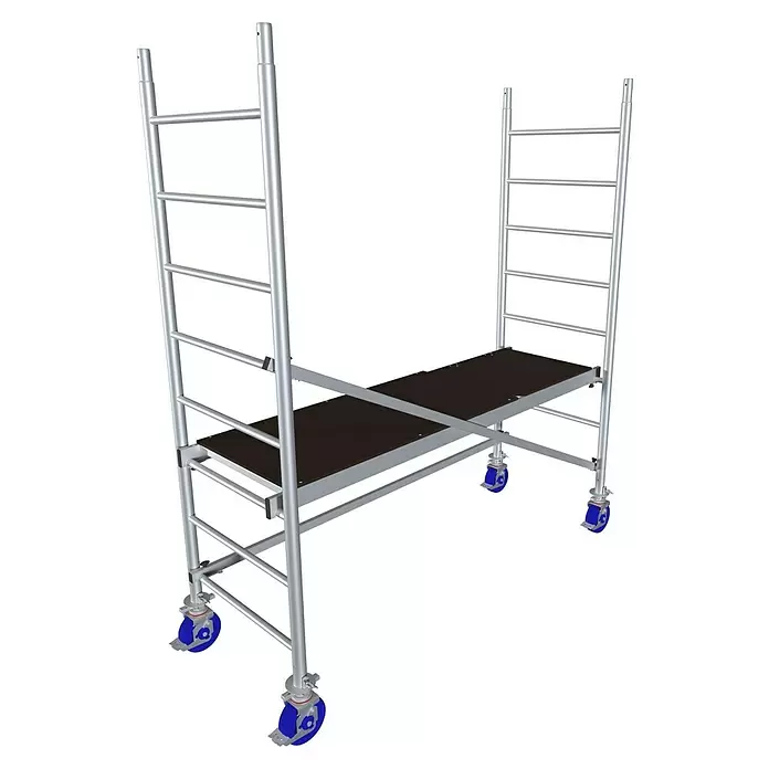 Krause ProTec Rollgerüst - Arbeitshöhe: 2,9 m, Bühnengröße: 2 x 0,6 m, Belastbarkeit Bühne: 200 kg - Diagonale Ansicht