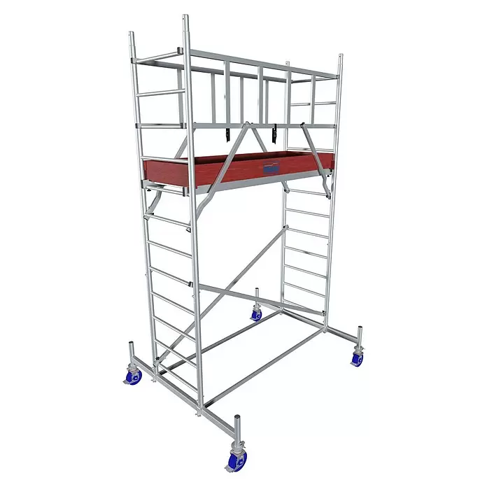 Krause ProTec Rollgerüst - Arbeitshöhe: 4,3 m, Bühnengröße: 2 x 0,6 m, Belastbarkeit Bühne: 200 kg - Diagonale Ansicht