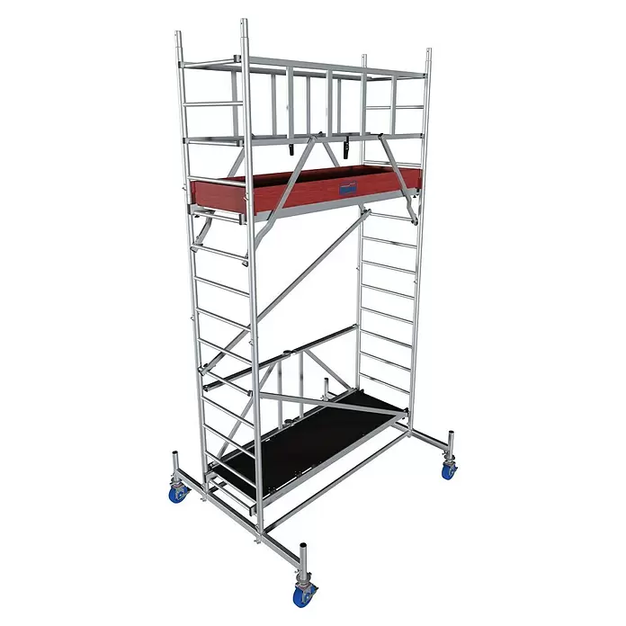 Krause ProTec XS Klappgerüst - Arbeitshöhe: 4,8 m, Bühnengröße: 2 x 0,6 m, Belastbarkeit Bühne: 200 kg - Diagonale Ansicht