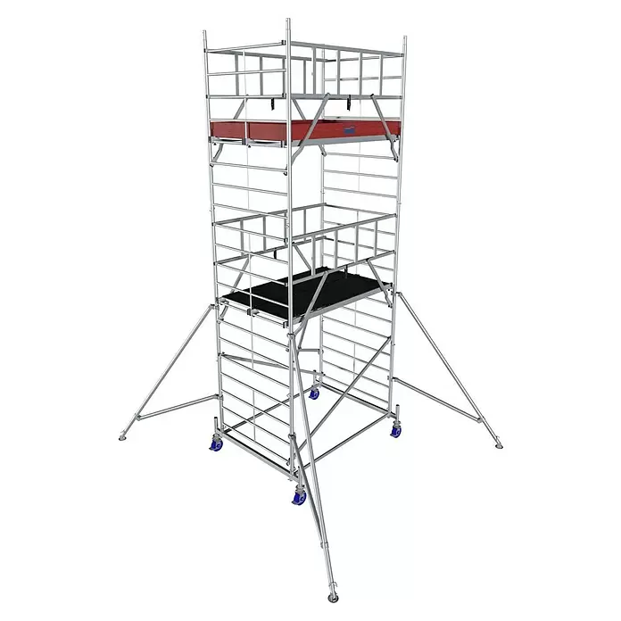 Krause ProTec XXL Rollgerüst Breitaufbau - Arbeitshöhe: 6,3 m, Bühnengröße: 2 x 1,2 m, Belastbarkeit Bühne: 200 kg - Diagonale Ansicht