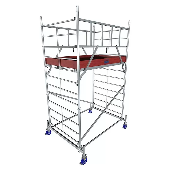 Krause ProTec XXL Rollgerüst Breitaufbau - Arbeitshöhe: 4,3 m, Bühnengröße: 2 x 1,2 m, Belastbarkeit Bühne: 200 kg - Diagonale Ansicht