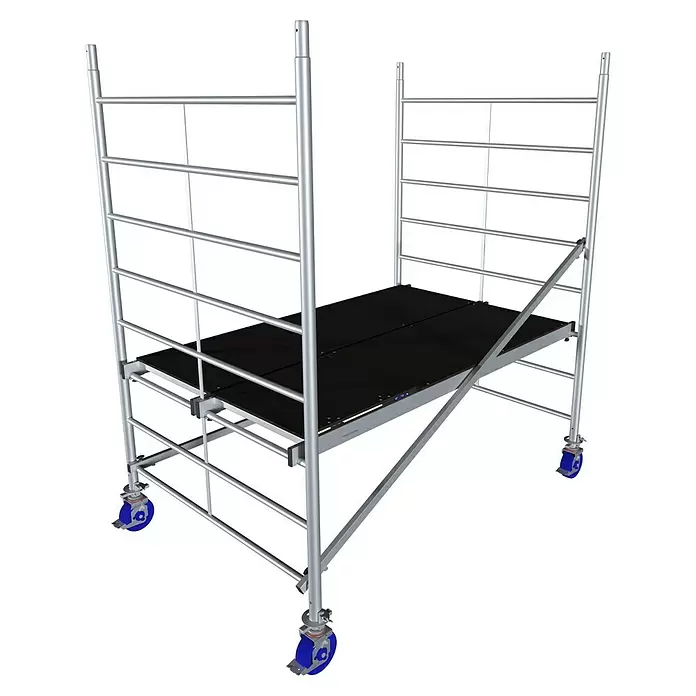 Krause ProTec XXL Rollgerüst Breitaufbau - Arbeitshöhe: 2,9 m, Bühnengröße: 2 x 1,2 m, Belastbarkeit Bühne: 200 kg - Diagonale Ansicht