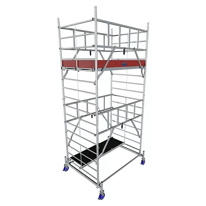 Krause ProTec XXL Rollgerüst Breitaufbau - Arbeitshöhe: 5,3 m, Bühnengröße: 2 x 1,2 m, Belastbarkeit Bühne: 200 kg - Diagonale Ansicht