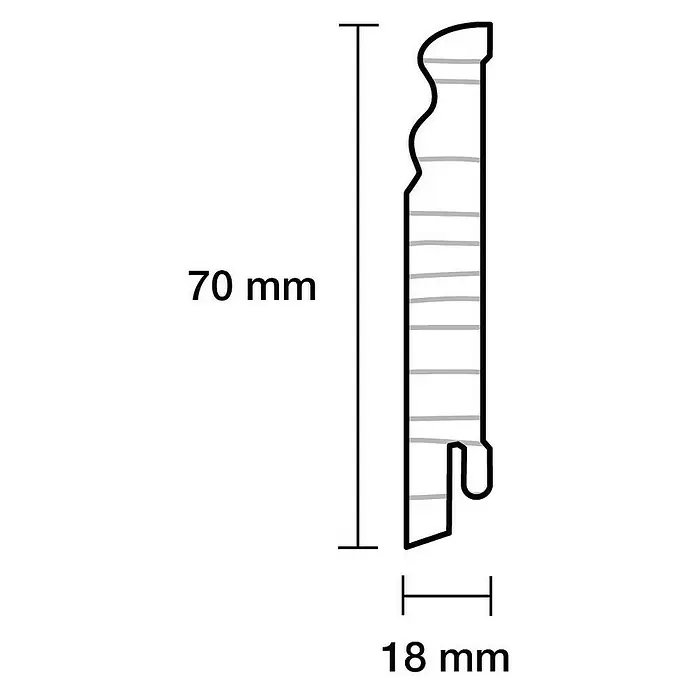 Sockelleiste - 2,4 m x 1,8 cm x 7 cm, Weiß, Lackiert - Skizze