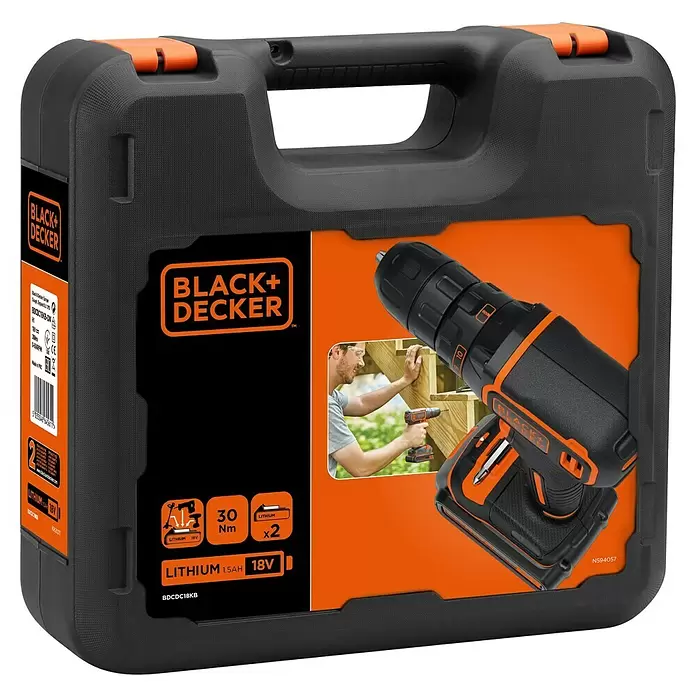 Black+Decker Akku-Schlagbohrschrauber BDCDC18KB-QW - 18 V, 2 Akkus, 1,5 Ah - Diagonale Ansicht