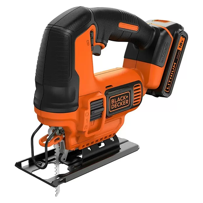 Black+Decker Pendelhubstichsäge BDCJS18-QW - 18 V, 1 Akku, 2 Ah, 0 - 2.500 Hübe/min - Diagonale Ansicht